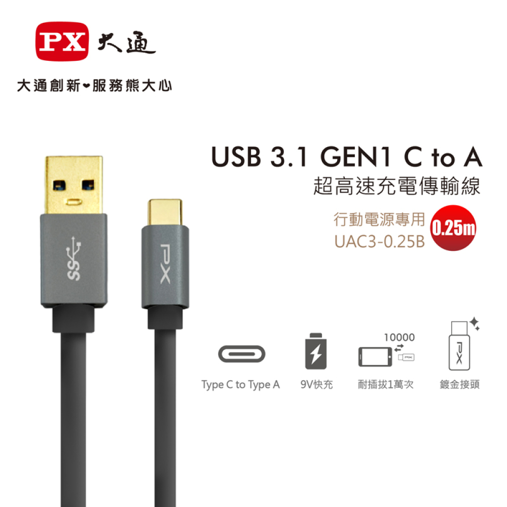 USB 3.1 GEN1 C to A超高速充電傳輸線