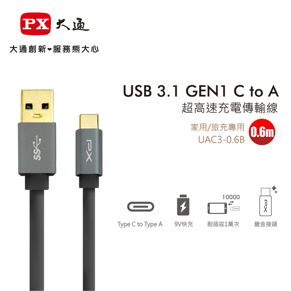 USB 3.1 GEN1 C to A超高速充電傳輸線